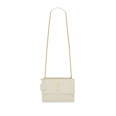 YSL SUNSET MEDIUM IN CROCODILE-EMBOSSED LEATHER 442906DND0J9207 (22*16*6.5cm)